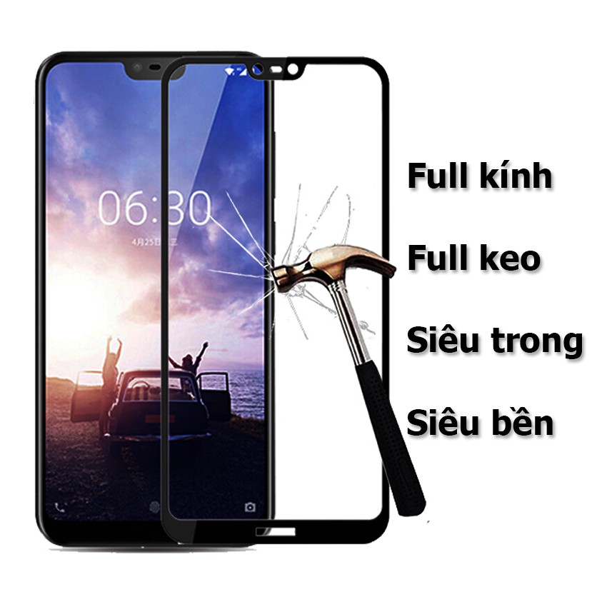 Kính cường lực phủ full màn hình 5D Nokia X6 - Nokia 6.1 Plus (Đen)tặng keo chống hở mép