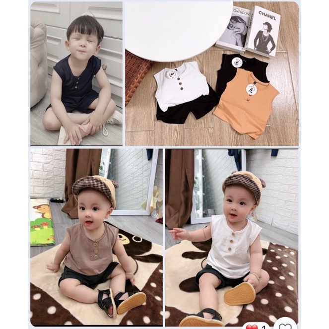 Bộ cotton 3 lỗ 3 cúc mát mẻ cho bé trai bé gái - B3C3L