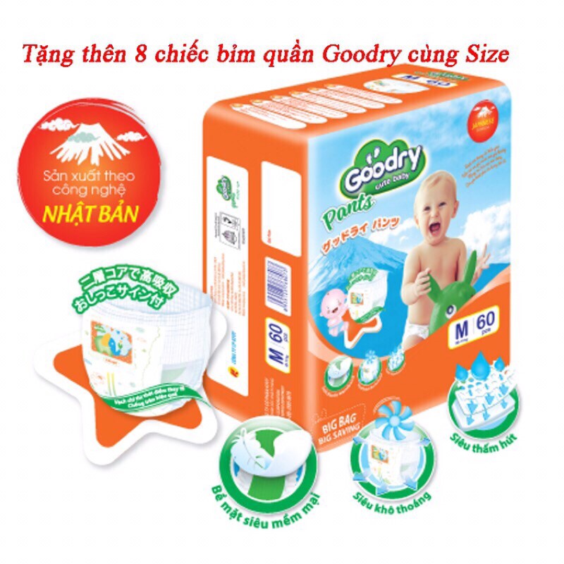 Tặng kèm 16 bim Compo 2 bịch đại bỉm quần Goodry M60/ L54