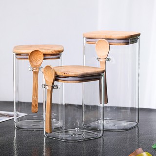 Hũ thuỷ tinh nắp gỗ tre kèm thìa