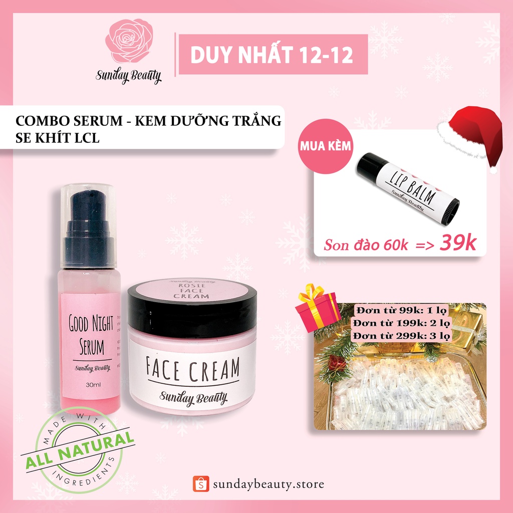 Set dưỡng cấp ẩm dưỡng trắng se lỗ chân lông ban đêm Serum &amp; kem Rosie Face cream handmade Sunday Beauty