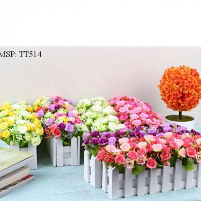 Cây giả, giỏ hàng rào cắm sẵn hoa cỏ nhân tạo dài 50cm nhiều mẫu trang trí nhà cửa Flowermini HR-50