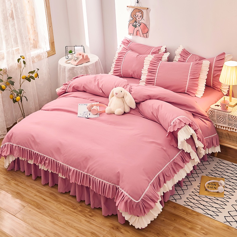 Khăn trải giường bông trong họa tiết Lô hội  Váy giường vải  Váy Phủ Quanh Cạnh Giường Màu Trơn Chống Trượt Phong Cách Hàn Quốc Mới 1m5 / 1m8 / 2m