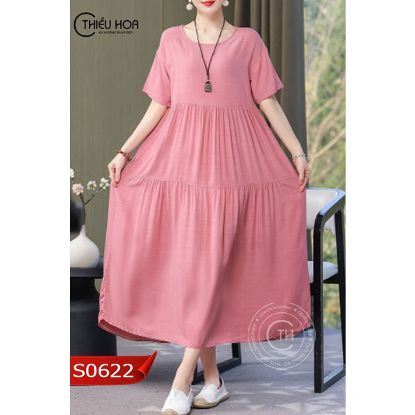 Đầm trung niên nữ tặng mẹ dáng suông form rộng, chất liệu chiffon cao cấp Thiều Hoa DD2S0622