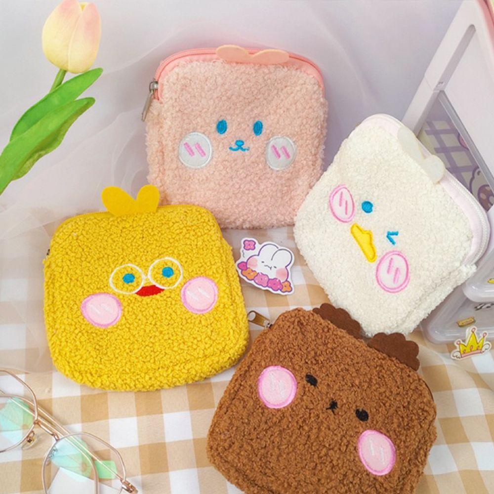 Túi Đựng Mỹ Phẩm Mini Hình Vuông Phủ Lông Mềm Mại Có Khóa Kéo Tiện Dụng