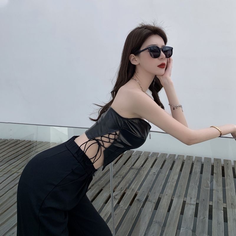 Áo Croptop Chất Liệu Da Cao Cấp Thời Trang Gợi Cảm Cá Tính Cho Nữ