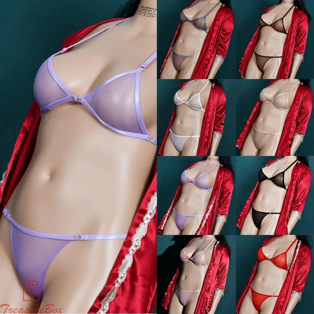 Women See Through Mesh Bra Panties Set Unlined Thin Sheer Underwear Lingerie New