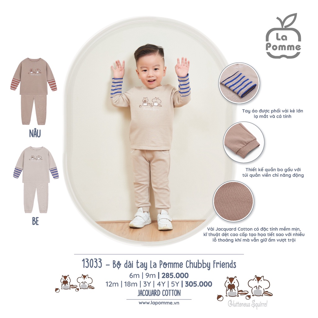Bộ nỉ dài tay La Pomme dành cho bé trai bé gái thời trang thu đông cao cấp