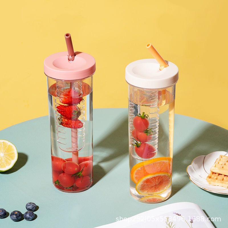 Bình Nước Detox Kèm Ống Hút, bình nước có ngăn lọc trà, bình nước văn phòng