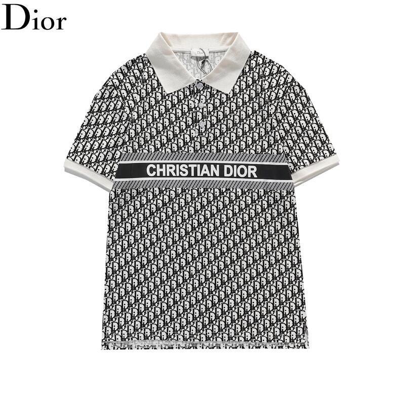 Áo thun polo Dior tay ngắn vải cotton in họa tiết thời trang dành cho nam và nữ