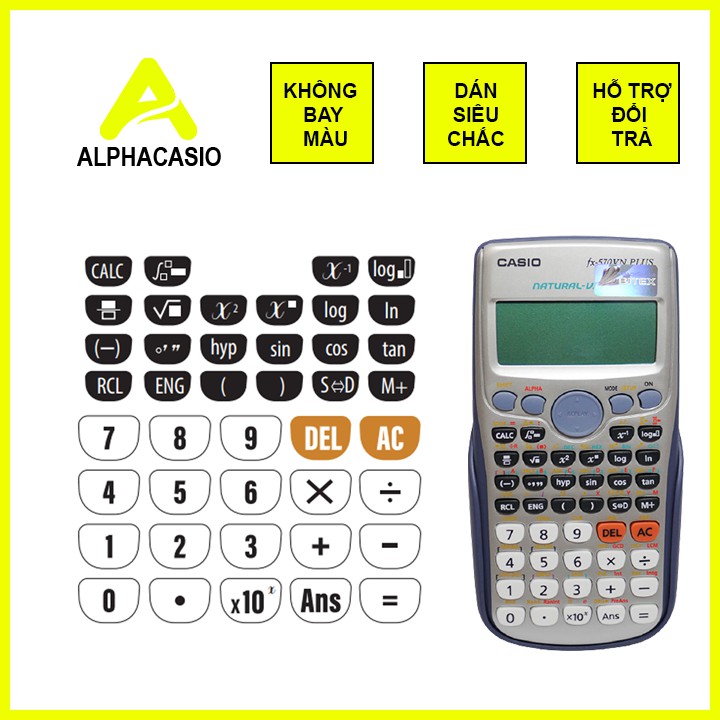 ĐEN TRẮNG BASIC, Sticker dán bàn phím máy tính casio fx 570vnplus, fx 570esplus