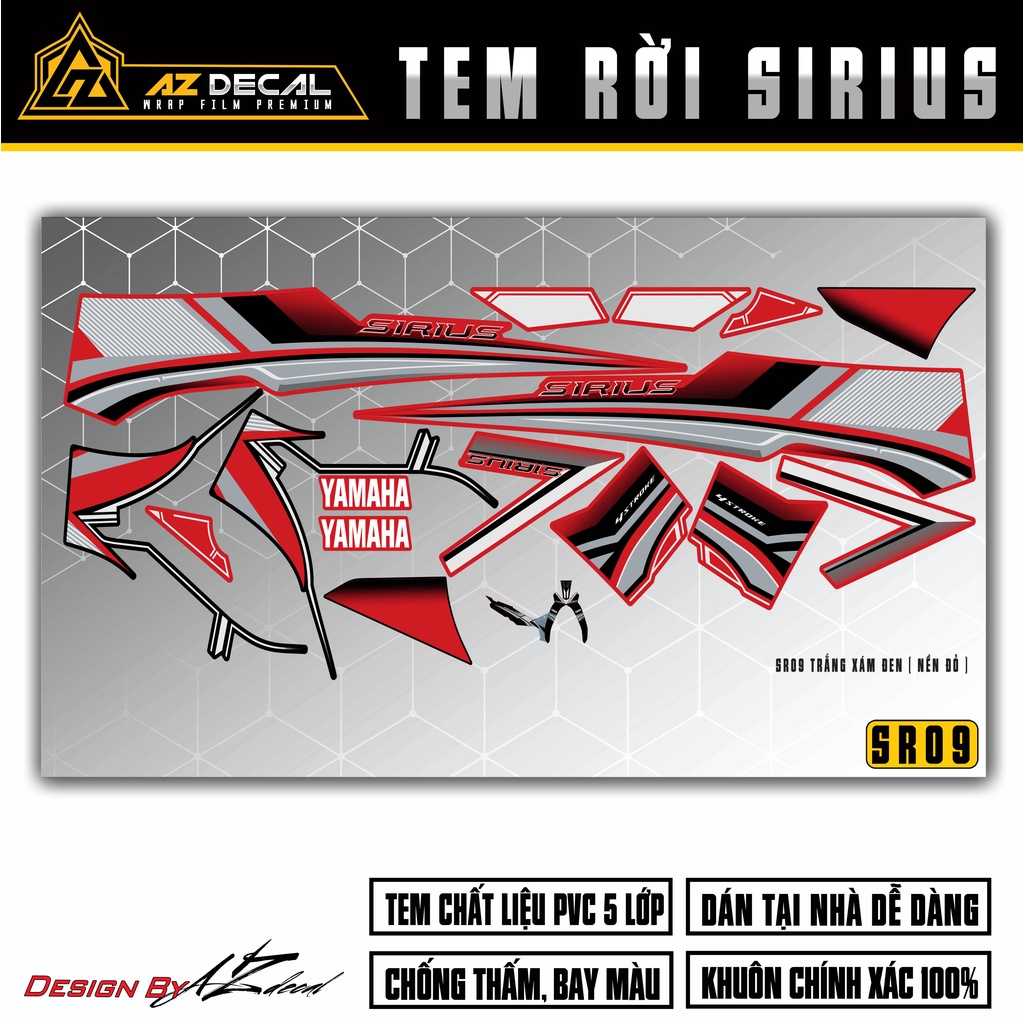 Tem Chế Xe Sirius RC Màu Xám | SR09 | Decal Rời Cắt Sẵn Dễ Dán - Áp Dụng Mọi Màu Xe Đỏ, Đen, Trắng, Xanh,...