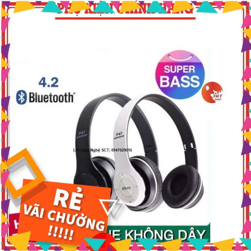 Tai Nghe Chụp Tai Bluetooth P47, Tai Không Dây Có Mic, Có Thẻ Nhớ, Âm Bass Cực Chất, Nghe Nhạc Cực Hay - phamthao_shop9x