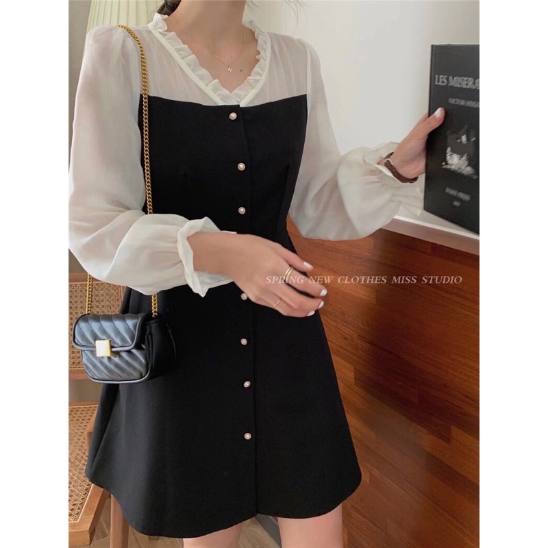 Đầm kaki phối tay voan