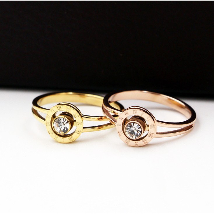 Nhẫn Mặt Tròn In Số La Mã Ti Tan Không Đen TT 0926