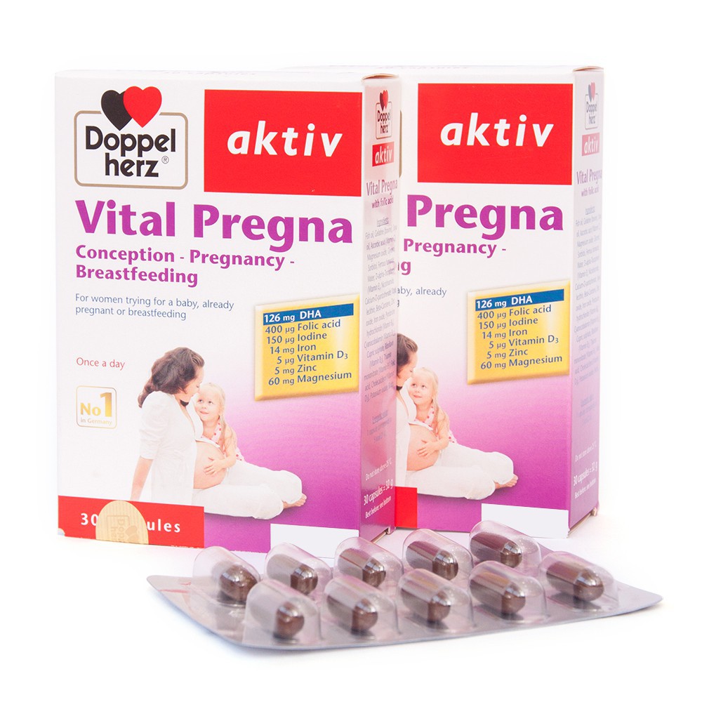 (Cam kết hàng Chính Hãng) Vital Pregna Doppel Herz - Bổ sung đầy đủ các Vitamin và Khoáng Chất cho mẹ bầu ( 30 Viên/Hộp)