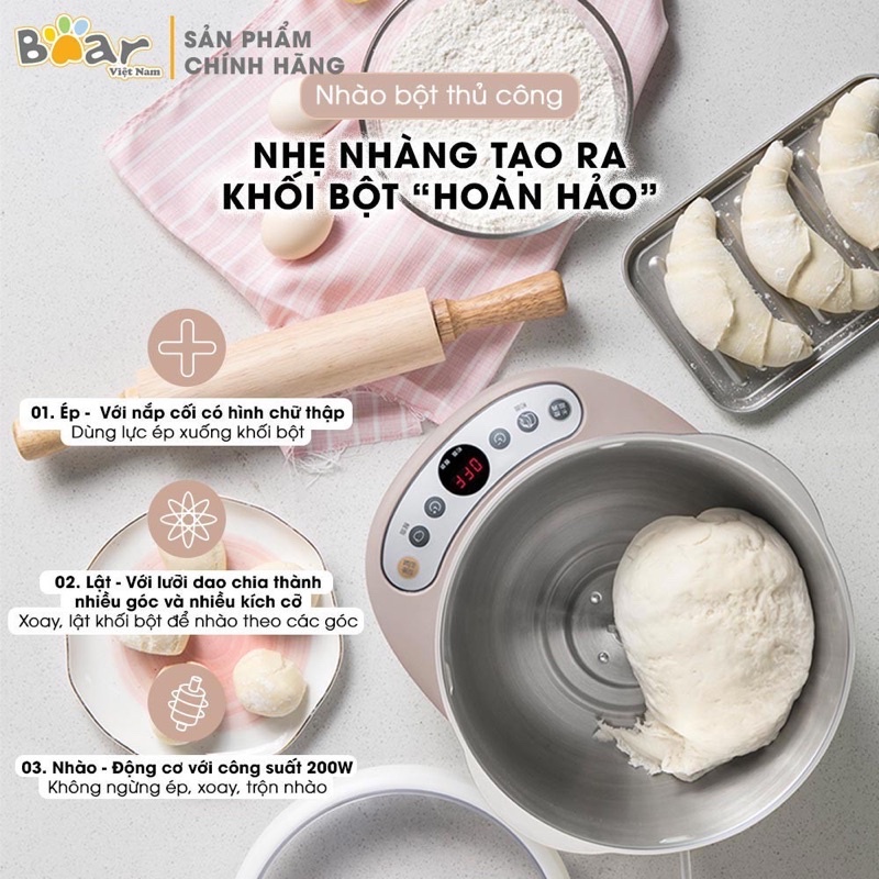 Máy nhào bột, máy nhồi bột, trộn bột đa năng tự động Bear A50B1 dung tích 5L chính hãng