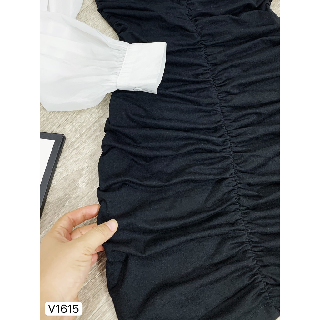 Váy đen body tay ngực phối trắng V1615 - ĐẸP SHO | BigBuy360 - bigbuy360.vn