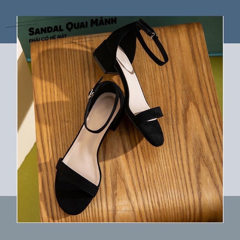 Giày sandal 3 phân mũi tròn Ann xi lộn gót vuông phối quai ngang kiểu dáng basic_A09SD