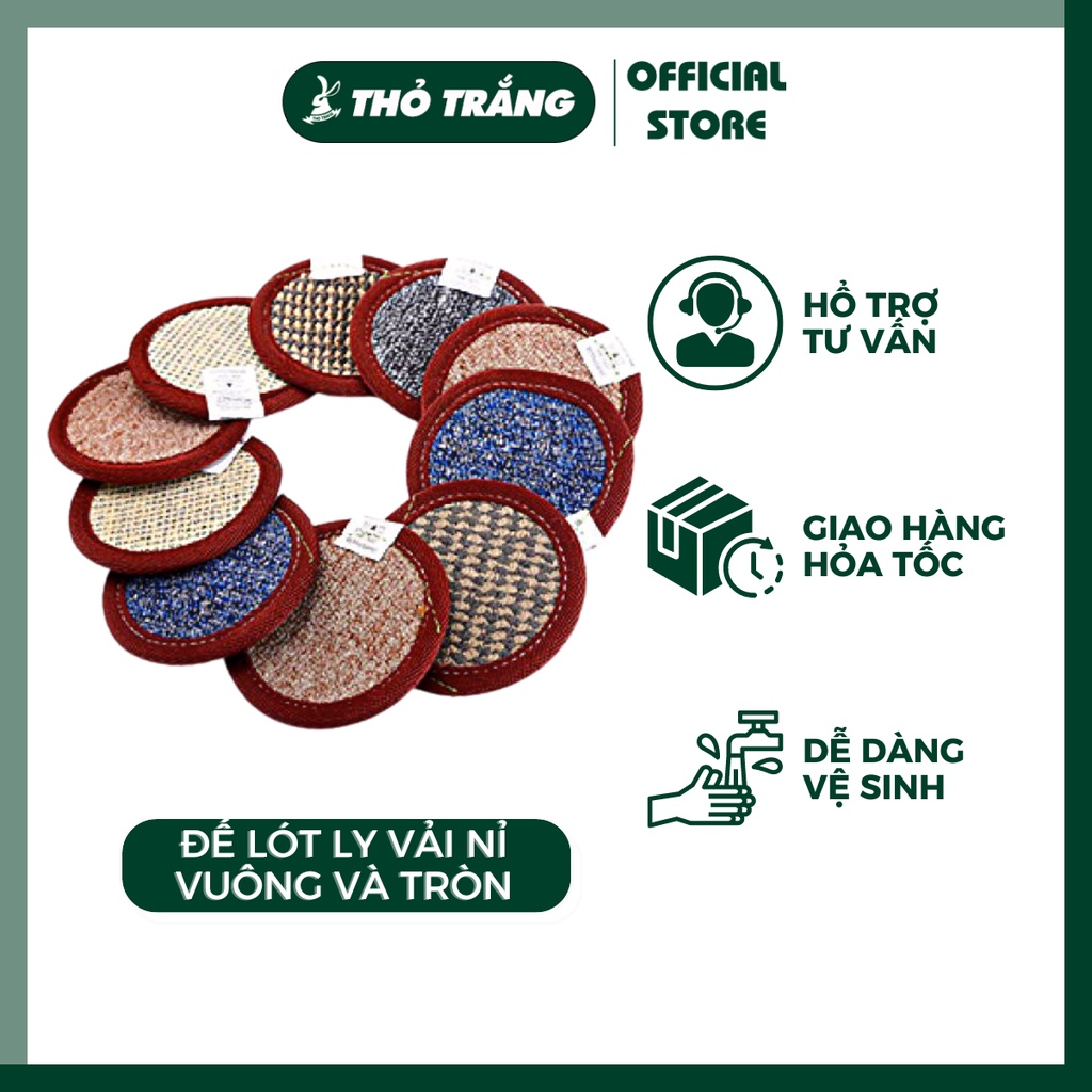 Đế lót ly vải nỉ siêu thấm hút loại tròn và vuông (Giao màu ngẫu nhiên)