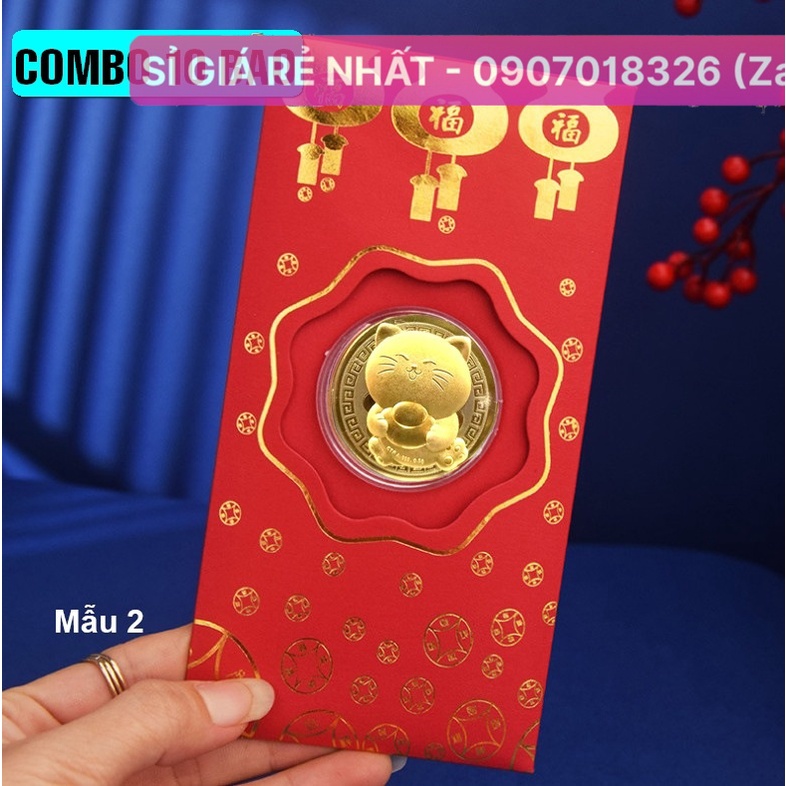[5 Cái] Bao lì xì tết hình mèo mạ vàng của Đài Loan - Mẫu 2
