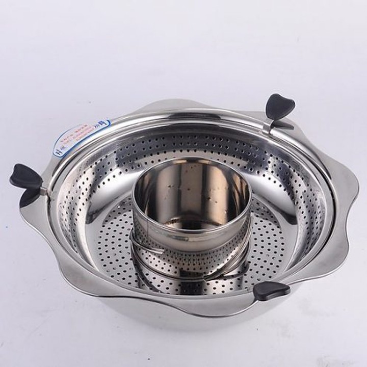 Nồi lẩu xoay 💢Inox không kén bếp, bếp từ💢Hấp vớt đồ 2 tầng cao cấp 2 trong 1 nhiều ngăn đa năng