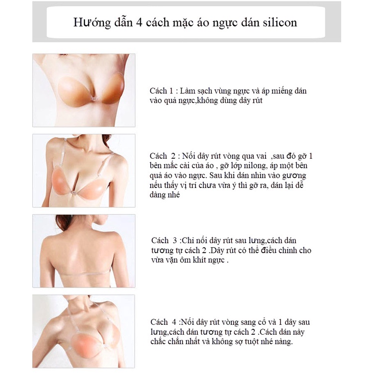 Miếng dán ngực silicon cài trước kèm dây rút trong nâng ngực - Áo ngực dán nâng ngực chuyên dùng mặc váy cưới 189