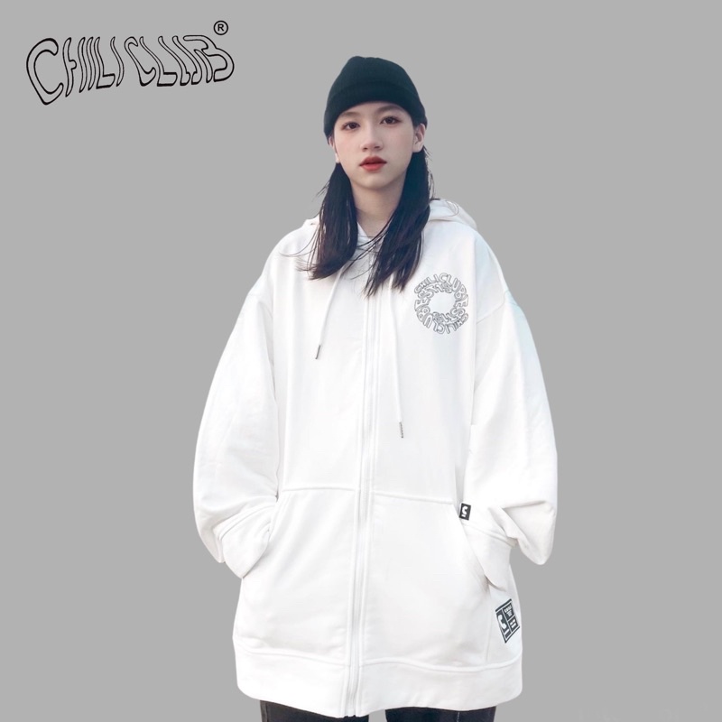 ÁO Hoodie Zip Circle CHILICLUB Unisex Trắng