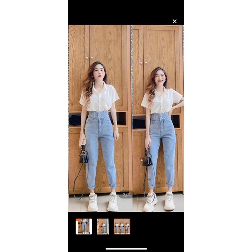 [BÁN SỈ] Quần jeans Baggy Bò Nữ Cạp Cao Cúc Hông Chất Bò Mềm