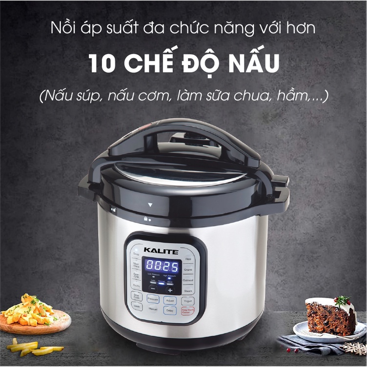 Nồi áp suất điện đa năng Kalite chống dính dung tích 6L tặng kèm vung kính tiện lợi KL-636