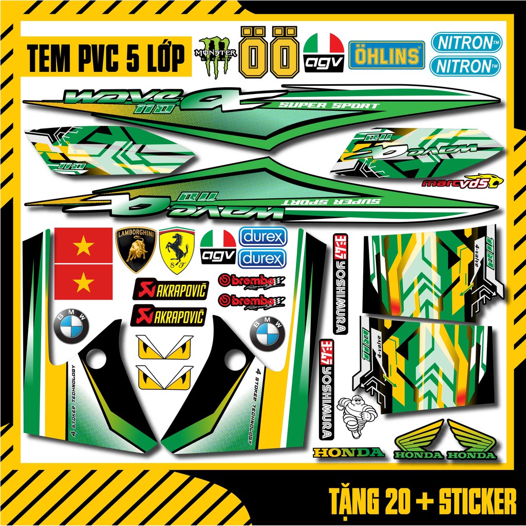 Tem Rời Xe Wave Alpha Racing Mix Polka Dot | WA06 | Decal Chế Dán Wave A 110 100 Đời Xe 2006 - 2021