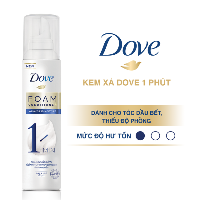 Combo gội 650g + xả dạng bọt 198g Dove dưỡng tóc bồng bềnh không bết dính