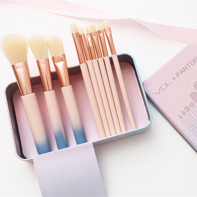 Set 9 cọ trang điểm GDTIMA èm hộp thiếc màu gradient xinh xắn