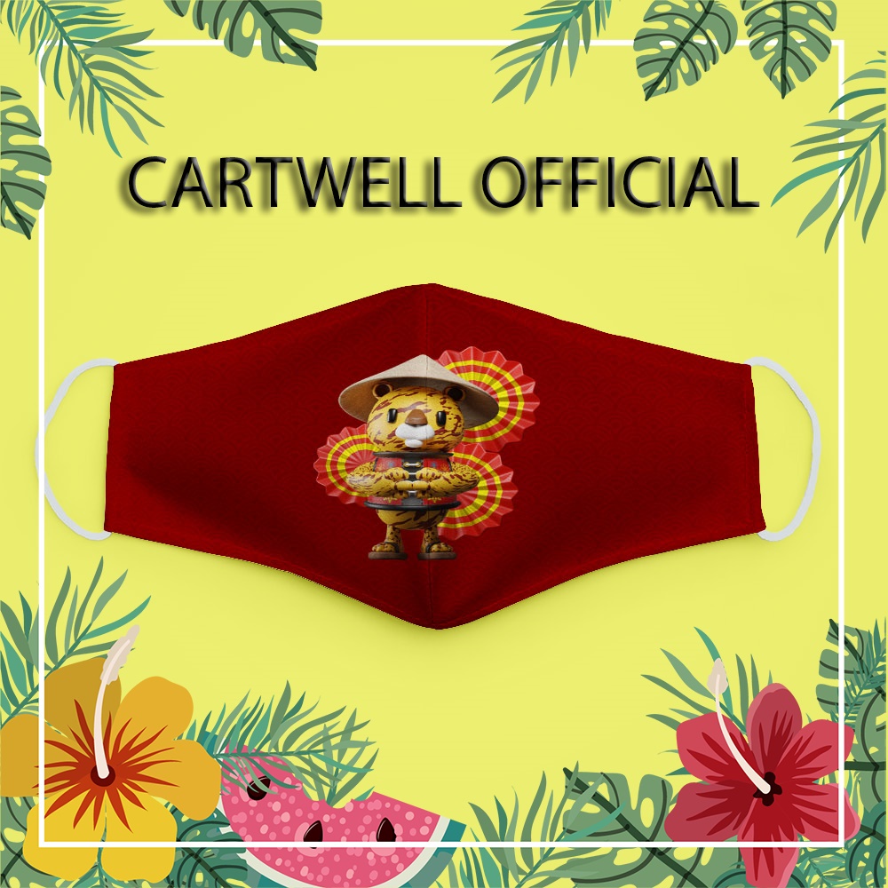 Khẩu trang 2022 tết nhâm dần happy new year hổ vàng cát tường CARTWELL thời trang unisex ngăn bụi mịn chất liệu vải mềm