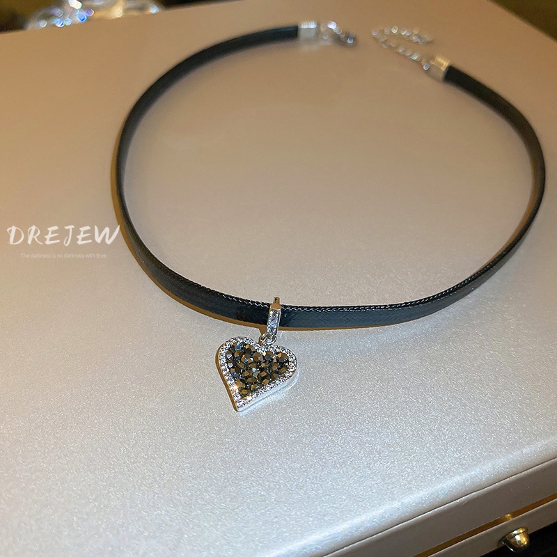 DREJEW Vòng cổ choker mặt trái tim đính đá zircon phong cách thời trang Pháp độc đáo dành cho nữ