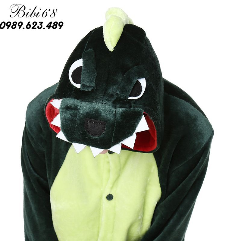 Bộ Đồ thú khủng long xanh liền thân lông mịn Pijama dành Cho Người Lớn và Trẻ Em kiểu dáng Động Vật Hoạt Hình Cosplay