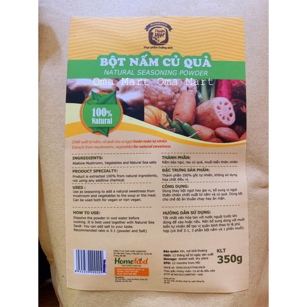 [Thực dưỡng] Bột nấm củ quả chay (hạt nêm rau củ quả) Homefood 350g
