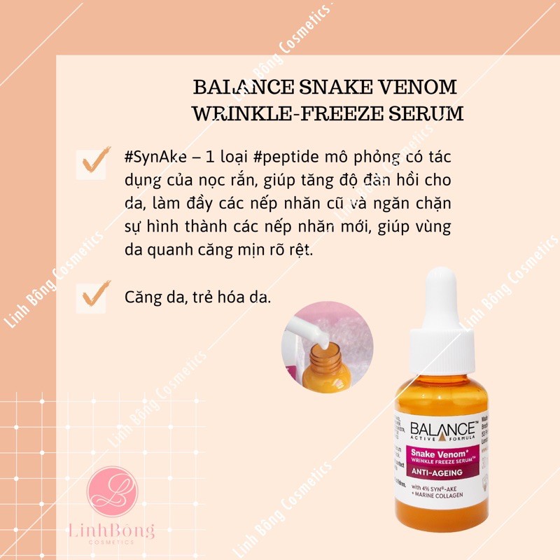 TINH CHẤT CHỐNG LÃO HOÁ &quot;NỌC RẮN&quot; BALANCE SNAKE VENOM WRINKLE-FREE  SERUM