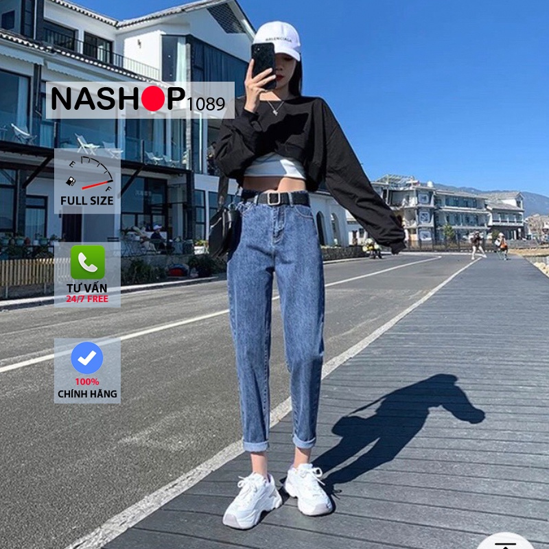 Quần jean bò baggy nữ cạp cao hàng Quảng Châu phong cách Hàn Quốc sành điệu style năm 2021 | BigBuy360 - bigbuy360.vn