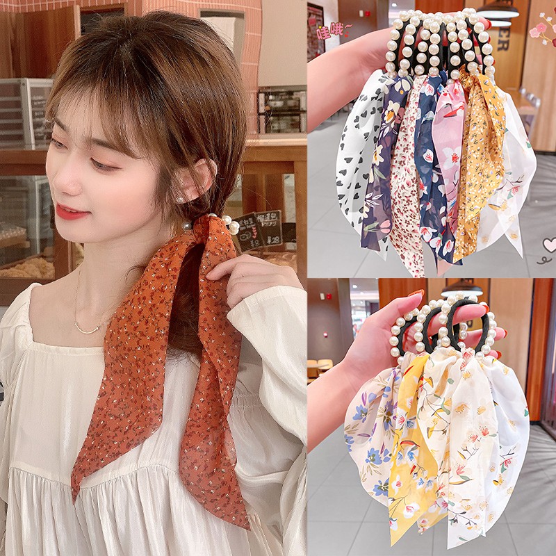 Dây Buộc Tóc Đính Hoa Và Ngọc Trai Xinh Xắn Cho Nữ