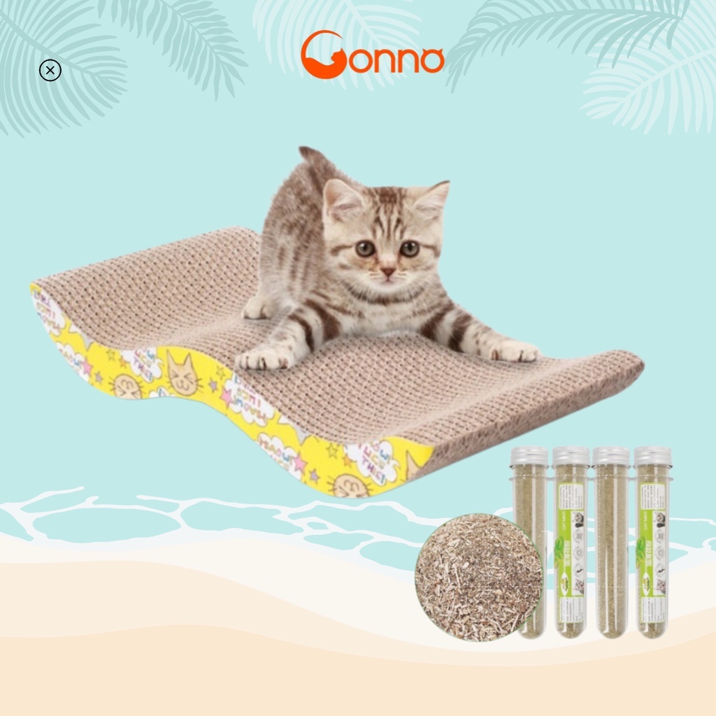 Bàn Cào Móng Cho Mèo TẶNG Kèm Cỏ Catnip Giải Trí 2in1 Tăng Sự Thèm Ăn Sau Khi Chơi Bàn Cào Lượn Sóng Chất Liệu CarCatnip