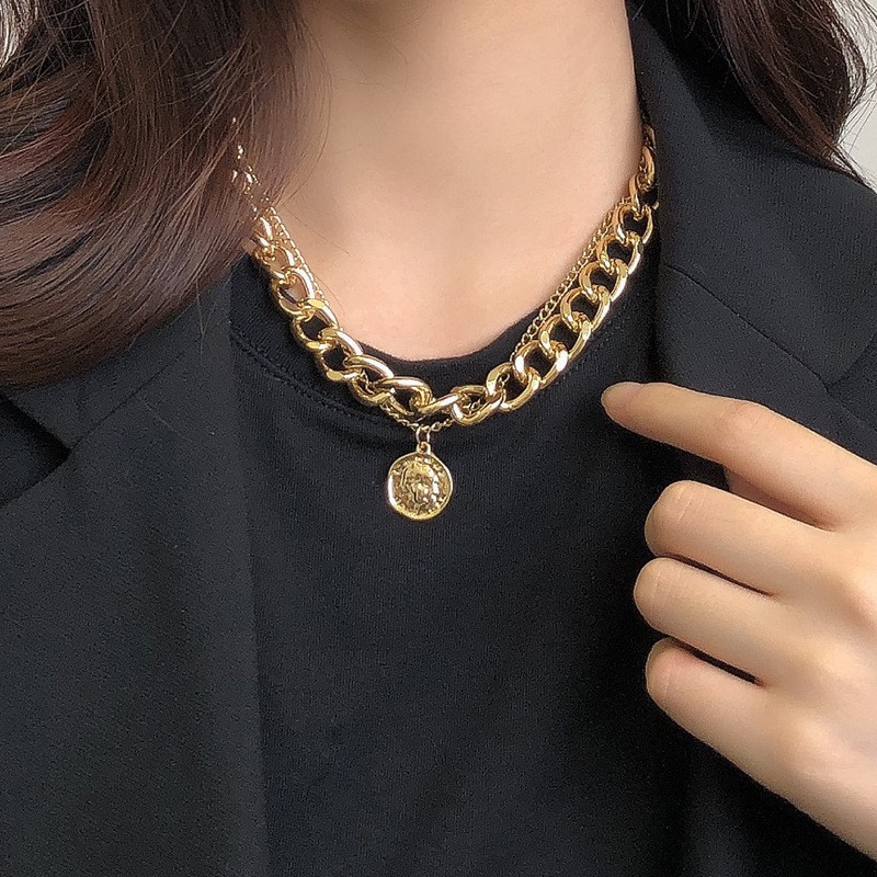 Vòng Cổ Kim Loại Hai lớp Phong Cách Hip Hop Thời Trang Nữ