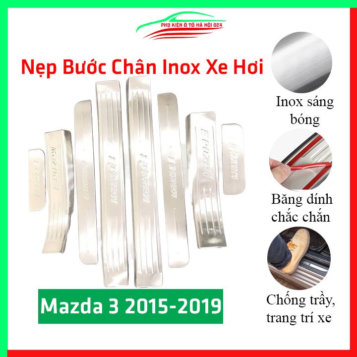 Bộ nẹp bước chân inox ô tô Mazda 3 2015-2019 chống trầy làm đẹp ô tô