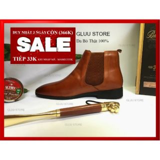 Giày nam chelsea boot da bò thật phom tây nâu đậm