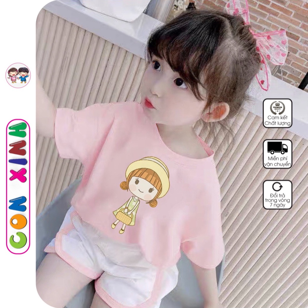 Đồ bộ bé gái Con Xinh cotton hình in dễ thương,thời trang dành cho bé gái từ 4 đên 10 tuổi