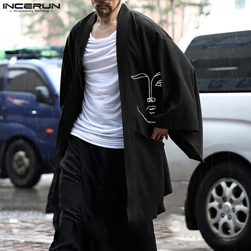 Áo khoác kimono Incerun mềm in họa tiết trừu tượng thời trang Harajuku cho nam