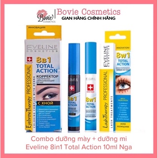 COMBO dưỡng mày + dưỡng mi Eveline 8in1 Total Action 10ml Nga
