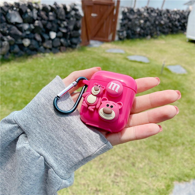 Vỏ bảo vệ hộp sạc tai nghe Airpods 1/2/Pro bằng TPU mềm hình chú gấu và quả dâu tây dễ thương