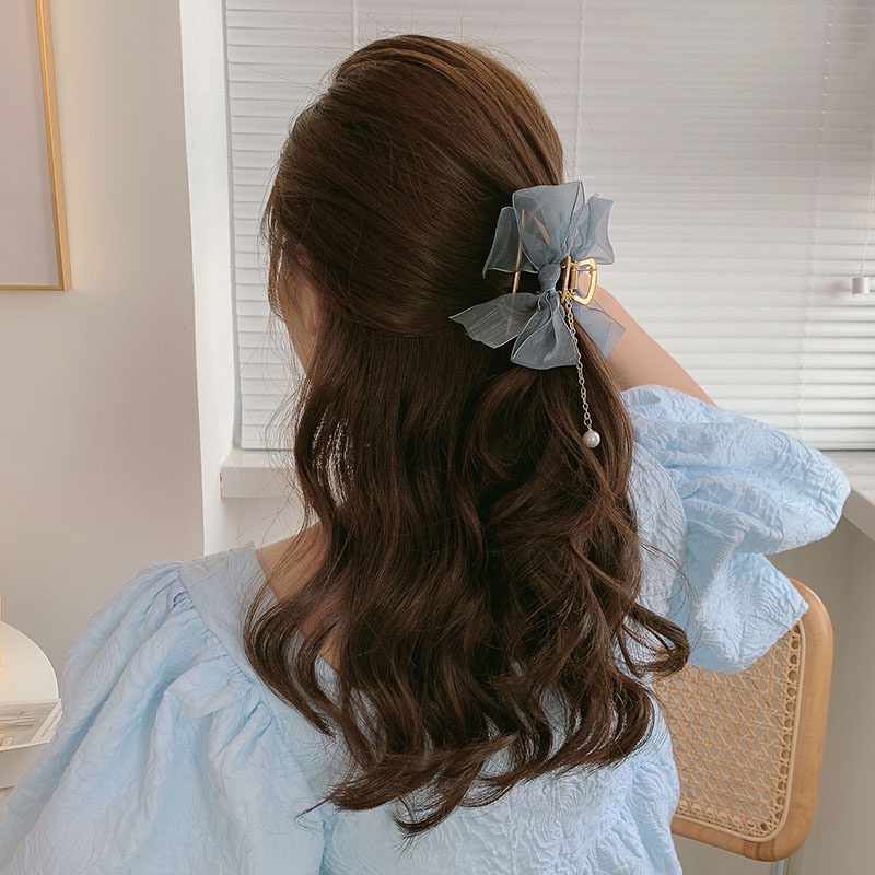 Bow Barrettes Pearl Tassel Shark Clip