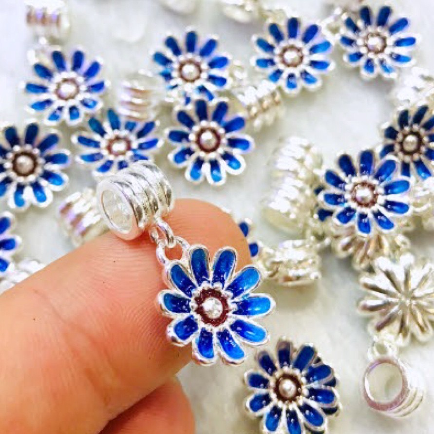 [GIÁ SỈ] Charm hoa bạc treo màu xanh cực xinh - Hàng siêu đẹp loại 1 PH420